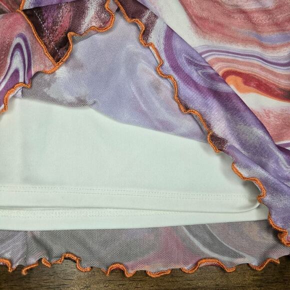 Love, Fire Women's Mesh Swirl Y2K Midi Skirt Size L Rave Funky Festival Pull-On - Picture 7 of 12